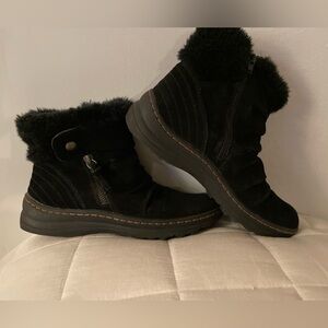 BareTraps Black Ankle Boots with Fur Trim